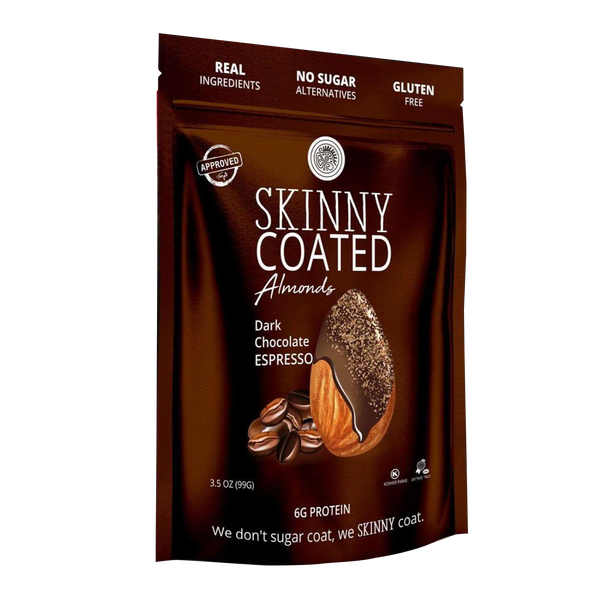 Skinny Coated Almonds Dark Chocolate Expresso Snack Pouch
